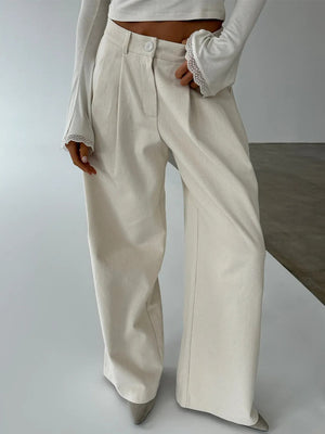 High-waisted, Pleated, Slimming Wide-leg Trousers For Work