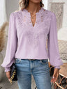 Lace Trim V-neck Long Sleeve Shirt T-shirts