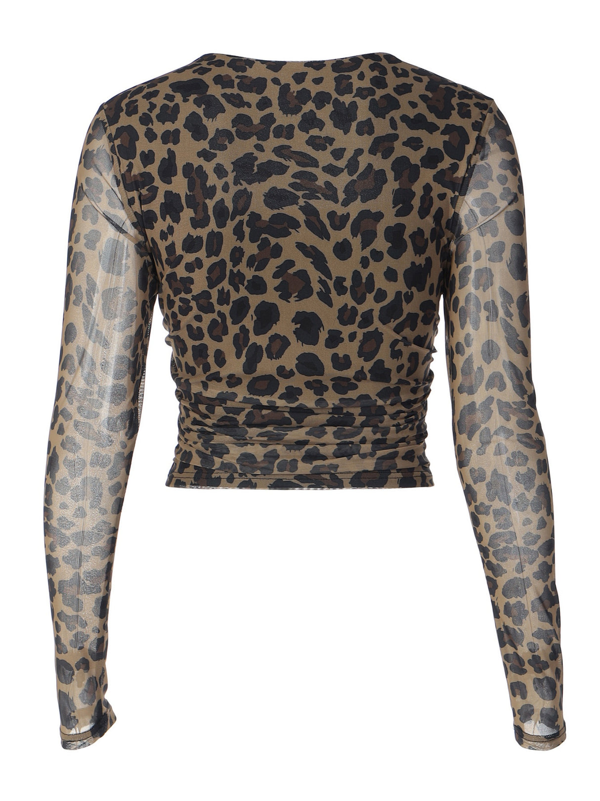 Leopard Print Mesh U-neck Long-sleeved T-shirt