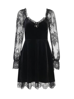 Halloween Lace Velvet Long Sleeve Midi Dresses