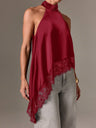Halter Neck Lace Irregular Hem Spaghetti Strap