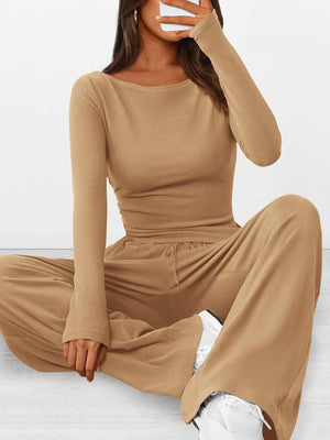 Liber Autumn Women's Lace up Solid Color 2-piece Sets