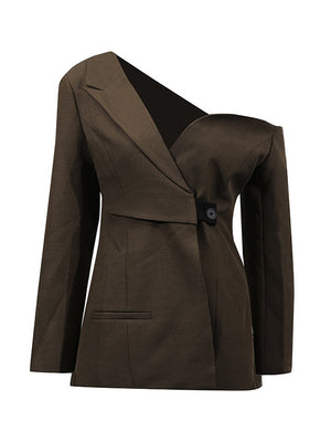 Asymmetrical Single-button Blazer With Off-shoulder Design
