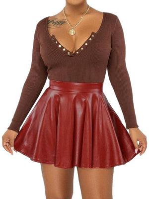 PU High-waisted Umbrella Skirt