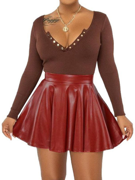 PU High-waisted Umbrella Skirt