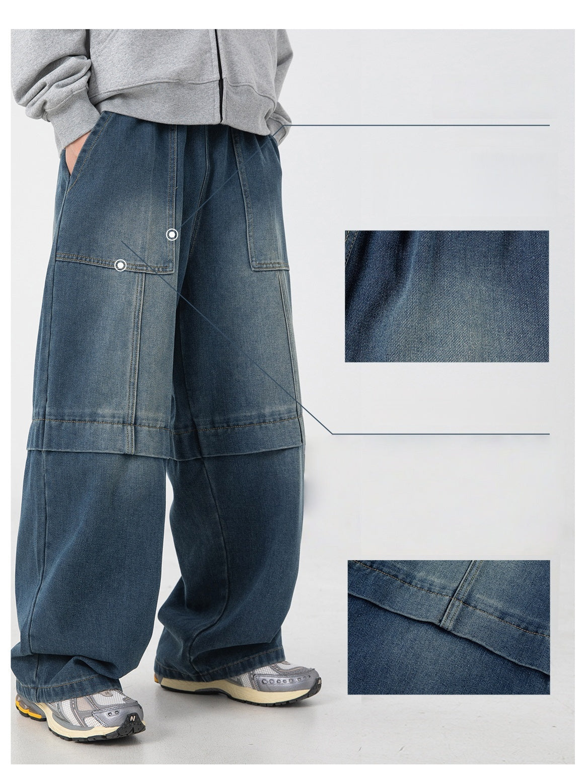 Retro Washed And Aged Split Straight Pants Jeans