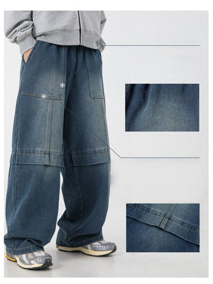 Retro Washed And Aged Split Straight Pants Jeans