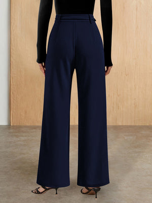 Metal Belt High-waisted Straight-leg Pants Drape Suit Trousers Workplace Pants