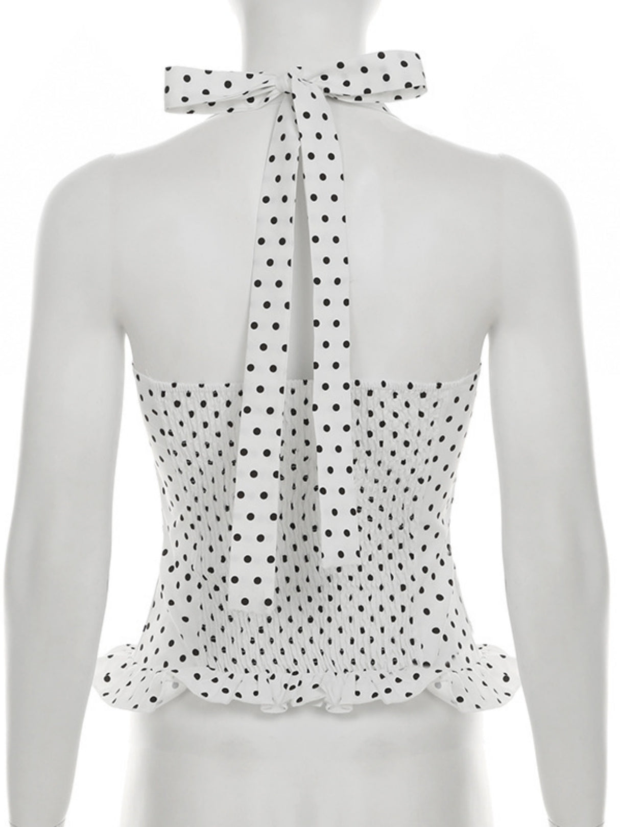 Polka Dots Wavy Lace Chest Pleats Neck Strap Tank Tops&Camis