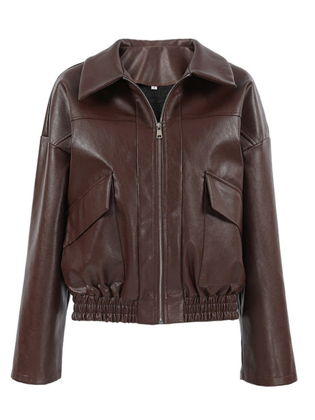 Leather Jacket With Large Pocket Decoration Jackets