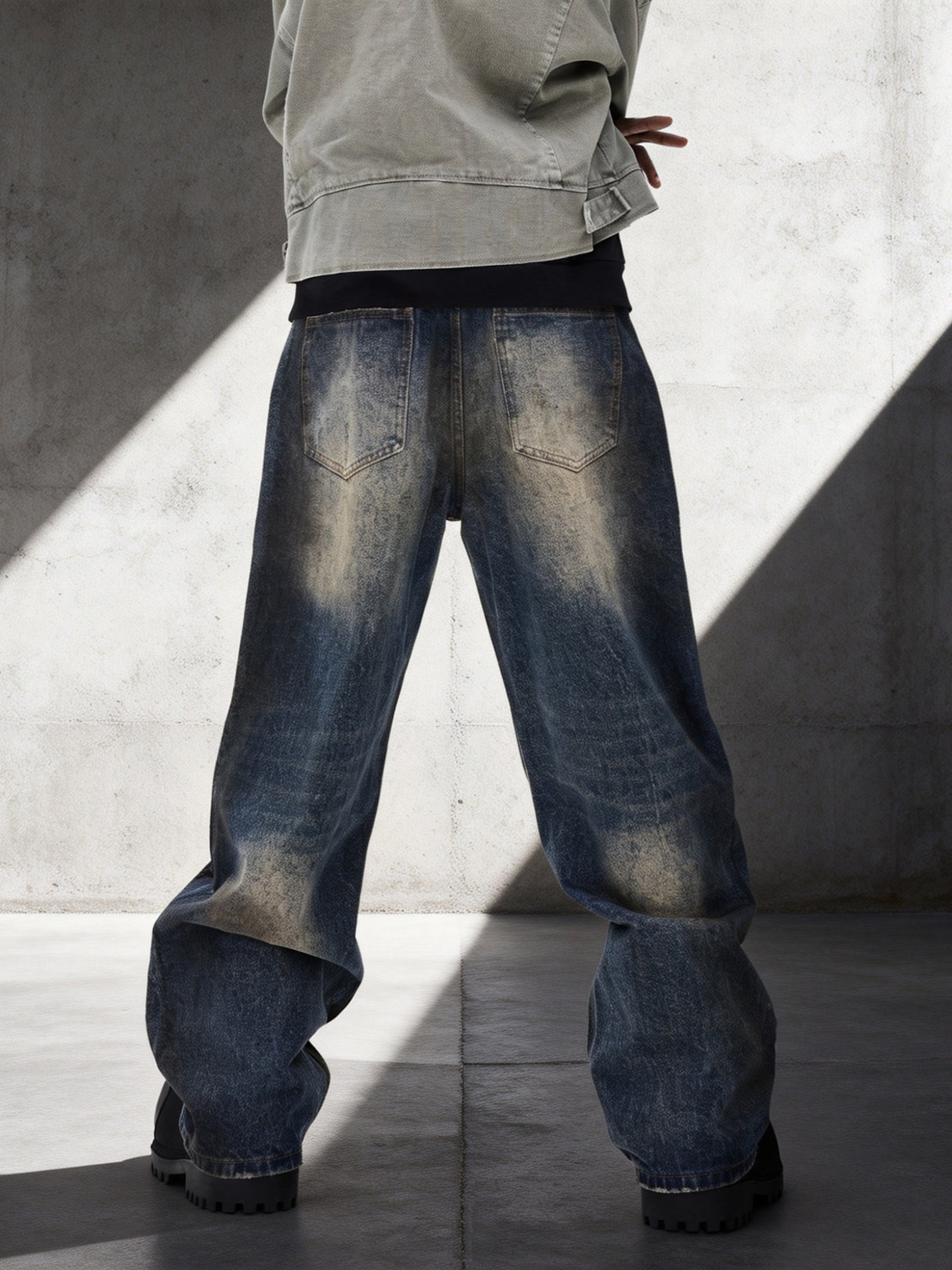 Face Graffiti Loose-fit Distressed Washed Fake Hole Jeans