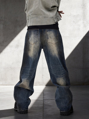 Face Graffiti Loose-fit Distressed Washed Fake Hole Jeans