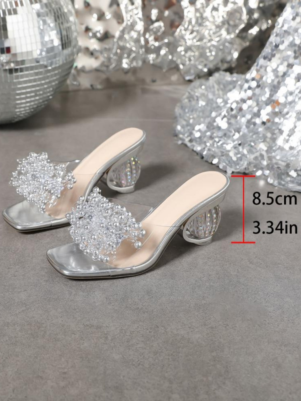 Beaded Flower Transparent High-Heeled Sandals