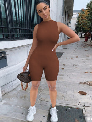 Slim-fit Round Neck Sleeveless Jumpsuit Shorts