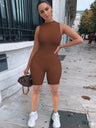 Slim-fit Round Neck Sleeveless Jumpsuit Shorts