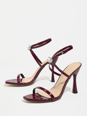 Thin-strapped Rhinestone Buckle Single-strap Stiletto Sandals