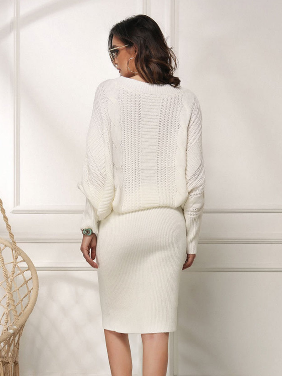 Knitting Crew Neck Loose Jacquard Long Sleeve Mini&Short Dresses