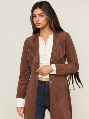 Faux Fur Coat Suit Collar Long Tassel Long Sleeve Suede Workplace Coats