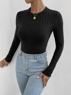 Crew Neck Brushed Ribbed Bodysuit Top
