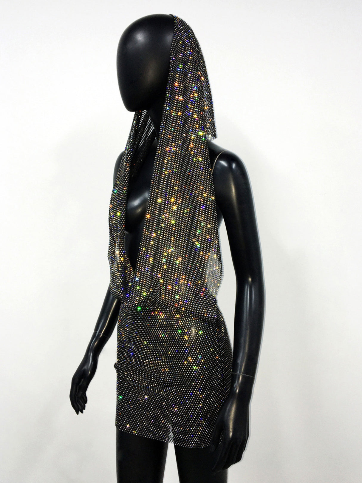 Rhinestone Sequins Pocket Collar Hooded Backless Mini&Short Dresses