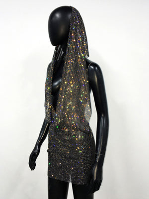 Rhinestone Sequins Pocket Collar Hooded Backless Mini&Short Dresses