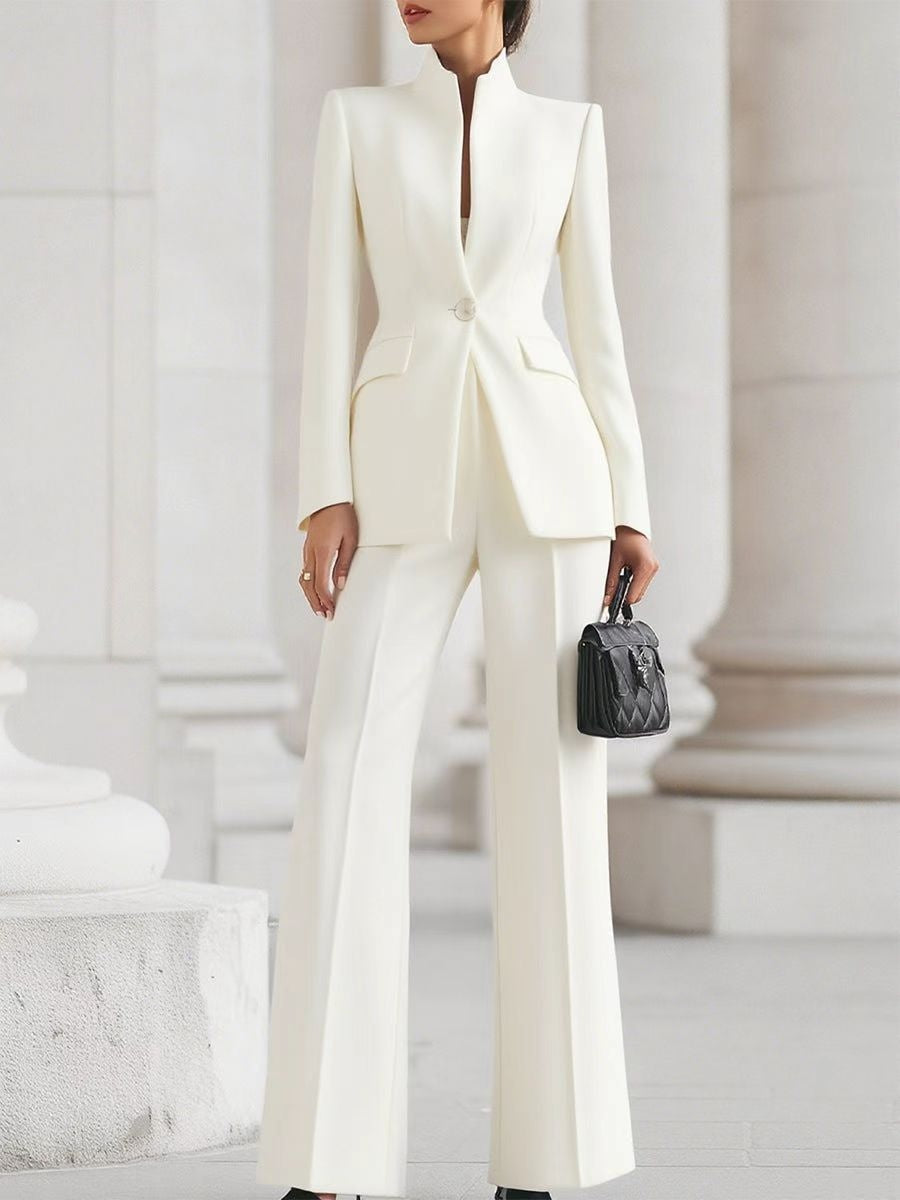 Single-button Blazer Long Suit Pants 2-piece Sets
