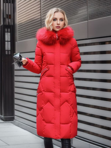 Thick Fur Collar Over-the-knee Mid-length Pocket Down Jacket