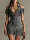 Tassel Suede Off-shoulder Zipper Mini&Short Dresses