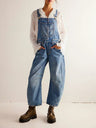 Washed Vintage Loose Straight-leg Cargo Denim Overalls
