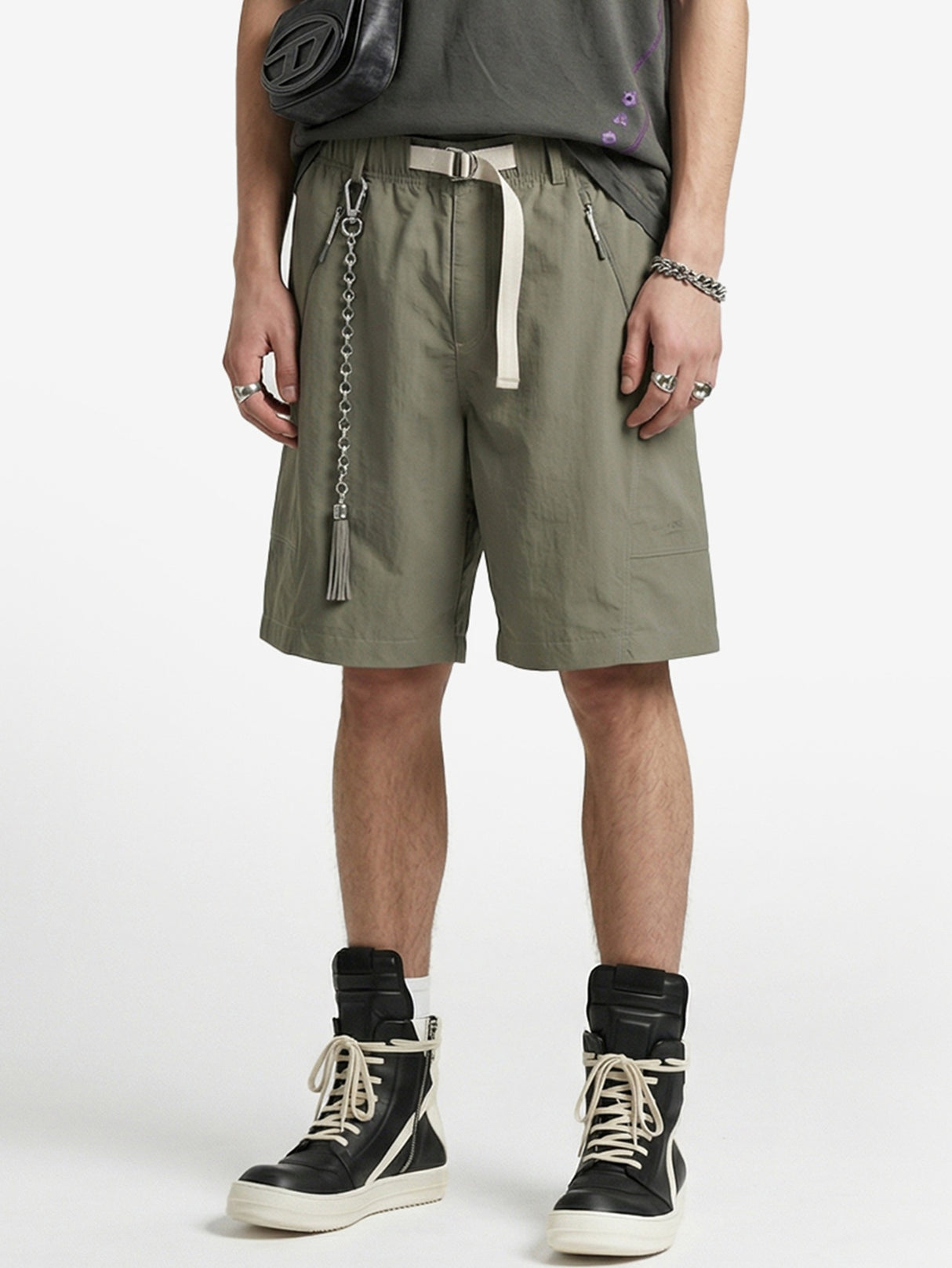 Drawstring Work Clothes Scimitar Shorts
