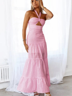 Liber Summer Women's Ruffle Solid Color Maxi Dresses