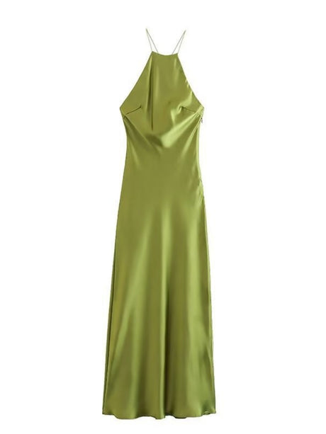 Silk Satin Halter Neck And Backless Maxi Dresses
