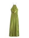 Silk Satin Halter Neck And Backless Maxi Dresses