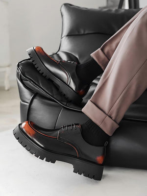 Distressed Thick-soled Lace-up Leather Shoes
