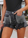 Chain Tassel Hole Washed Denim Shorts