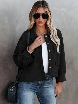 Liber Autumn Women's Buttons, Pocket Solid Color Short Jackets