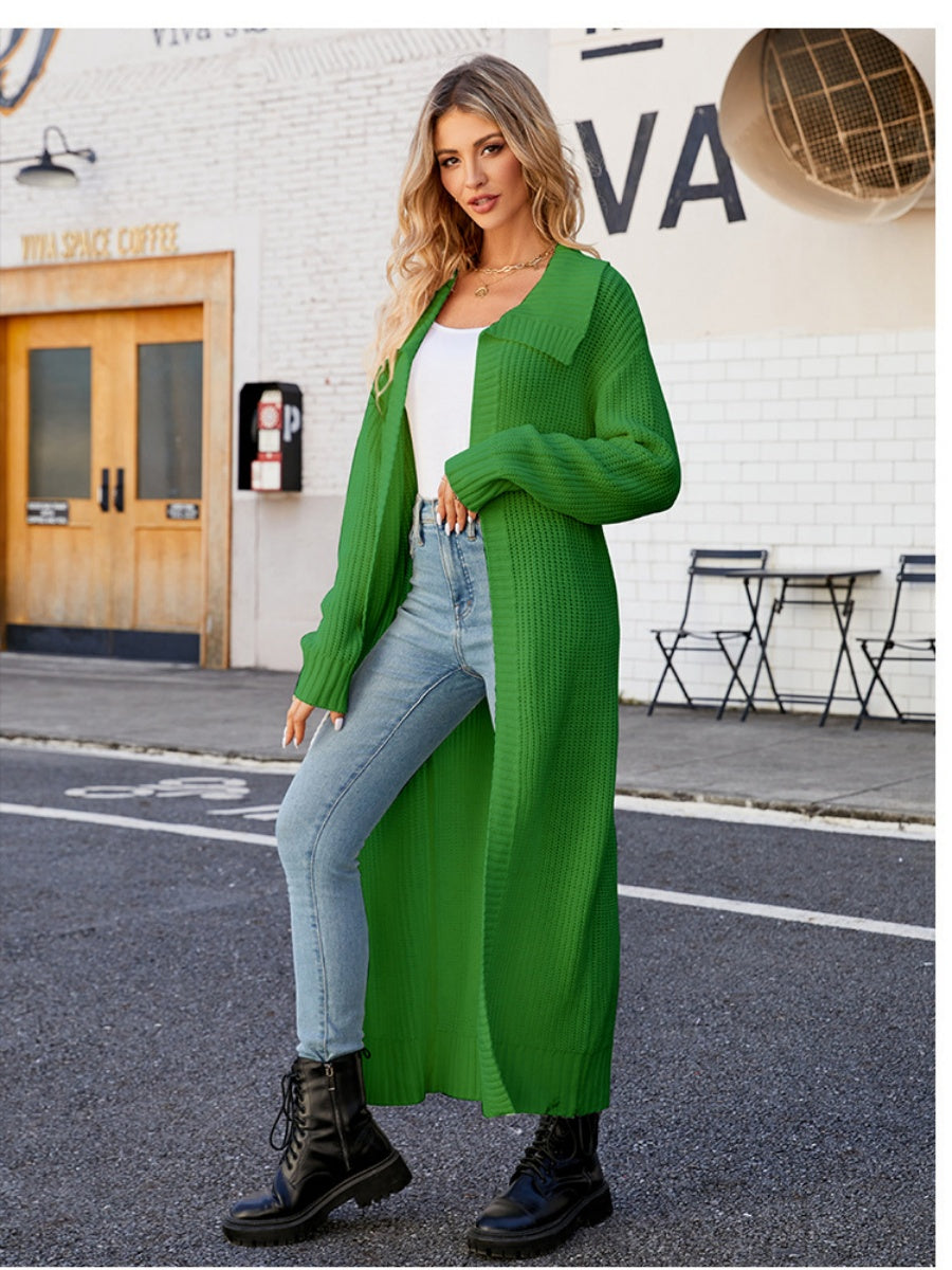 Liber Autumn Women's Plain stitch Lapel Long Cardigans Coat