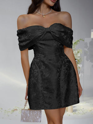 Bow Jacquard Off-shoulder Mini&Short Dresses