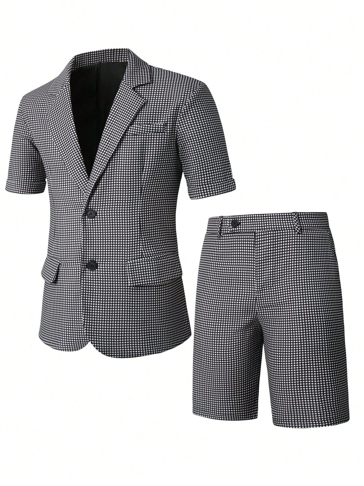 Plaid Slim-fit Business Dinner Leisure 2-piece Sets Set