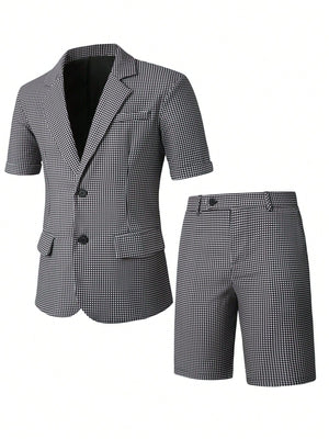 Plaid Slim-fit Business Dinner Leisure 2-piece Sets Set