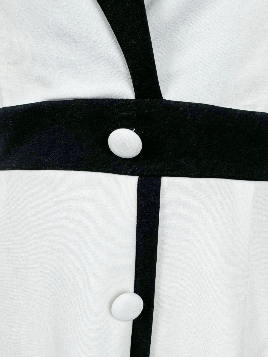 French Lapel Black And White Color Blocking High Waist Three-quarter Sleeves Workplace Midi Dresses