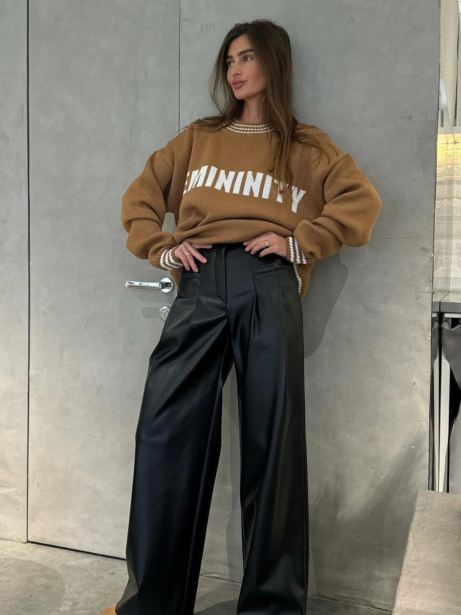 Strickwaren Rundhals Kapuzenpullover mit Buchstaben-Jacquardmuster