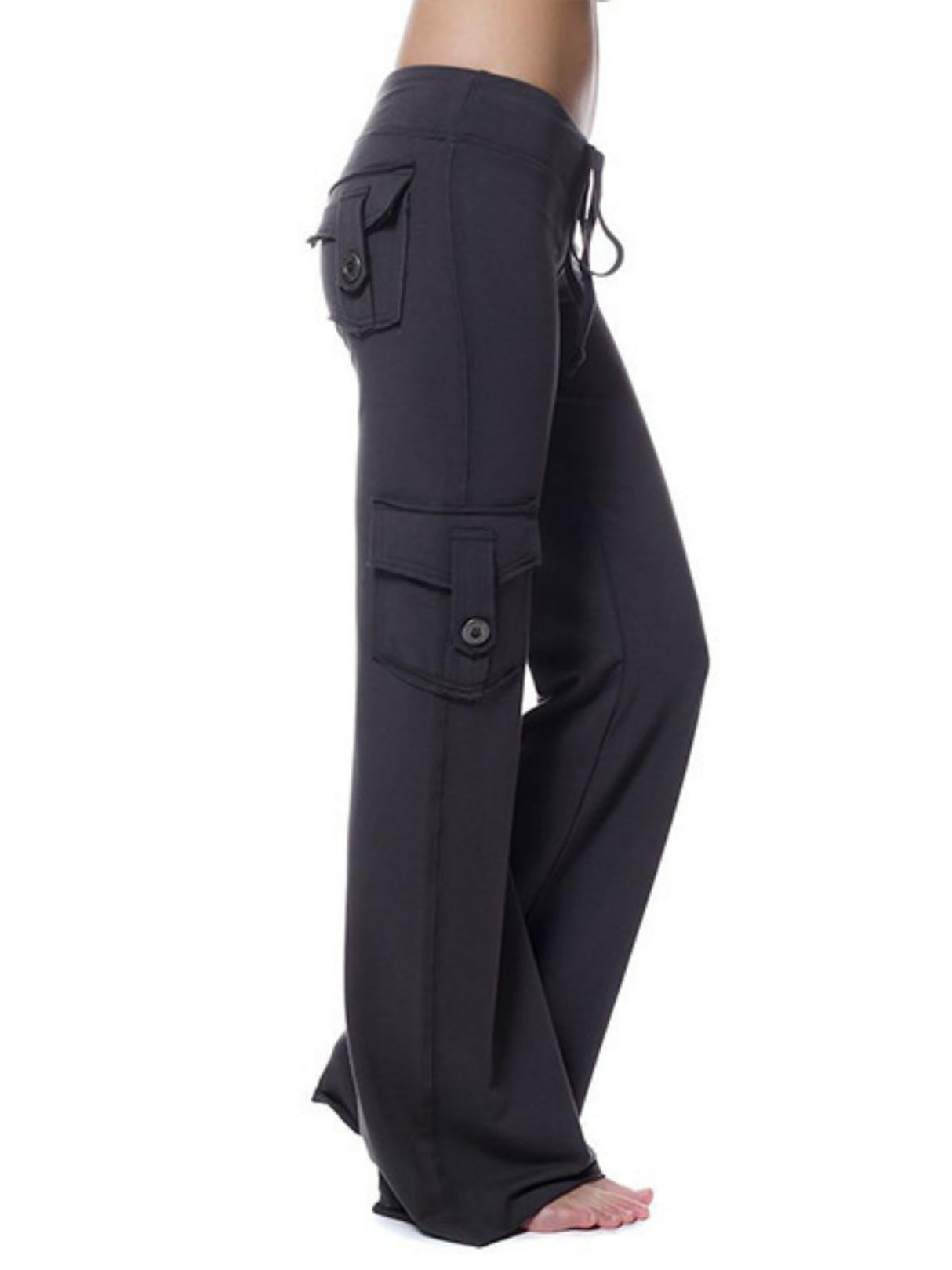 Elastic Waist Buttons Pocket Yoga Pants