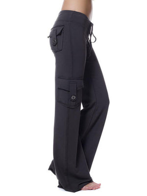 Elastic Waist Buttons Pocket Yoga Pants