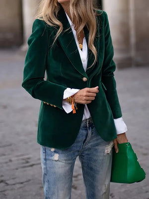 Slim Velvet Buttons Patch Pocket Blazer