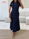 Buttons Short-sleeved Bodycon Top Maxi Dresses
