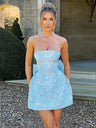 Jacquard Strapless Top Bow Straps Backless Solid Color Mini&Short Dresses