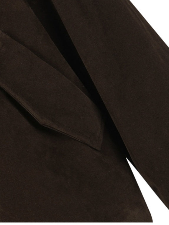 Retro Faux Suede Feel Splicing Short And Wide Jackets