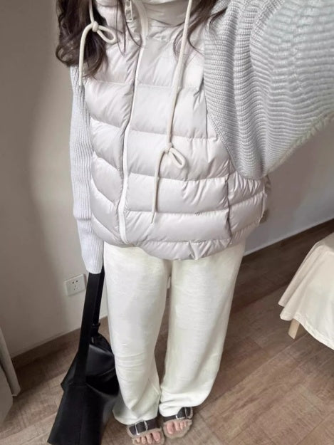 Hooded And Lightweight Cotton-padded Jacket Knitted Sleeves Splicing Short Fake Two Pieces Cotton Clothes