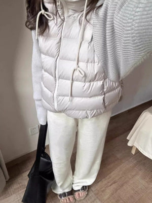 Hooded And Lightweight Cotton-padded Jacket Knitted Sleeves Splicing Short Fake Two Pieces Cotton Clothes